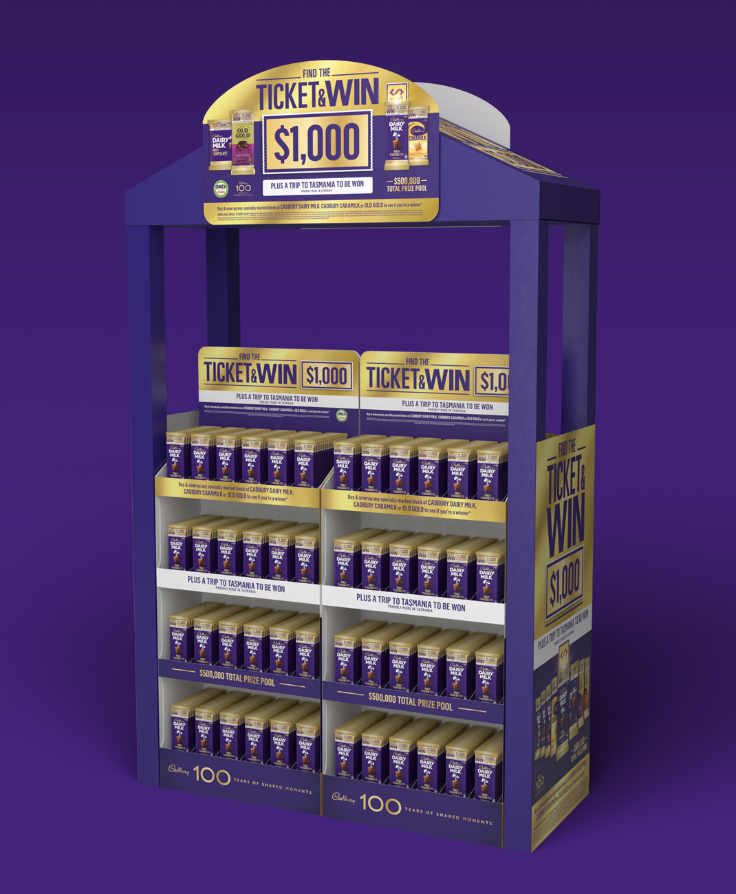 Cadbury Find the Ticket Promotion off location tower with multiple blocks of promotional chocolate